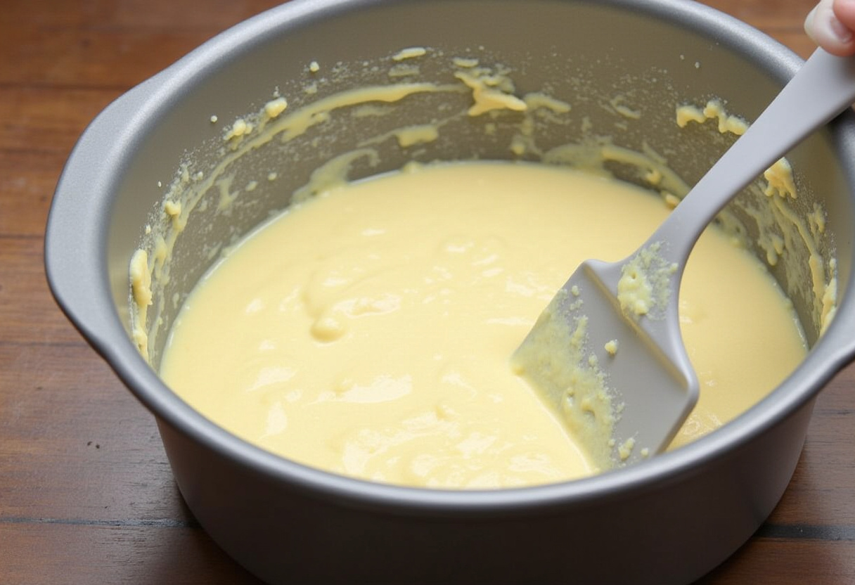 Forma untada e enfarinhada pronta para receber a massa do bolo de iogurte.