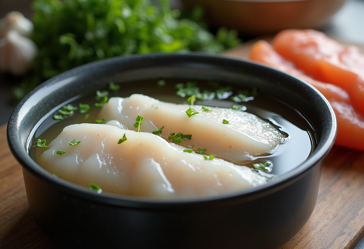 Bacalhau sendo dessalgado em água para preparar Lasanha de Bacalhau