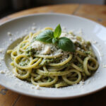 Prato de massa fresca com molho pesto caseiro e parmesão ralado, receita com um toque especial.