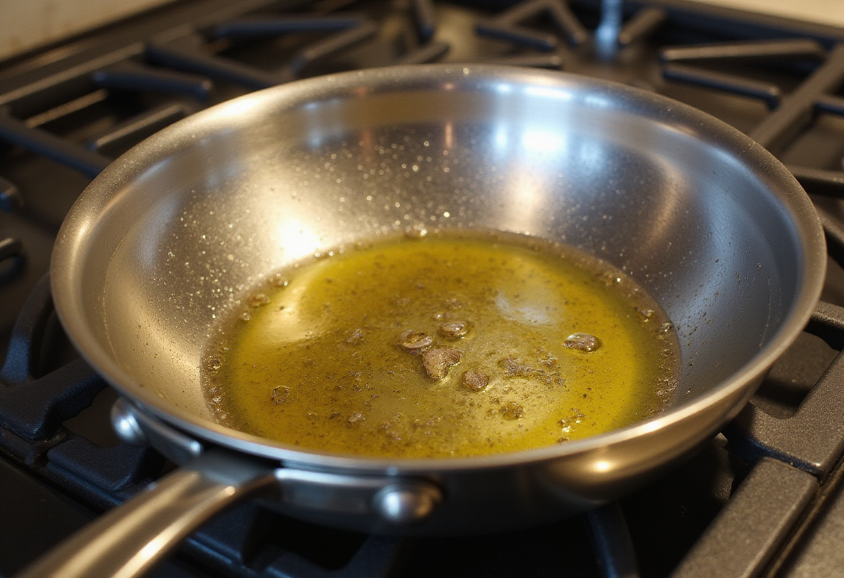 Aqueecimento de azeite em uma panela para preparar os vegetais da receita vegetariana mais saborosa.