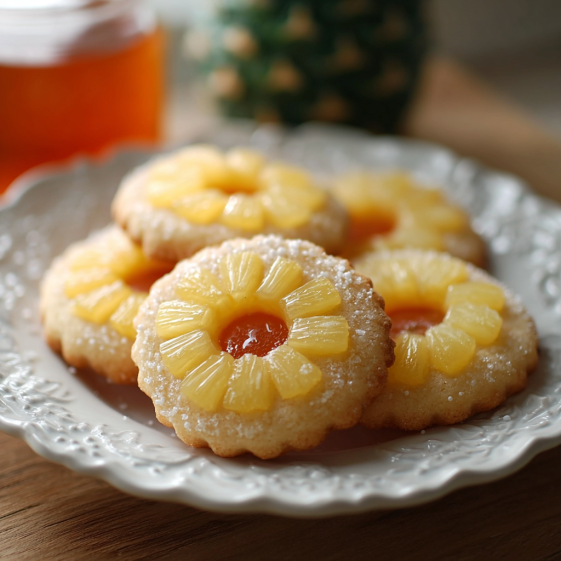 Baking process for Pineapple Upside Sugar Cookies, showcasing a tray of cookie dough being placed into the oven.