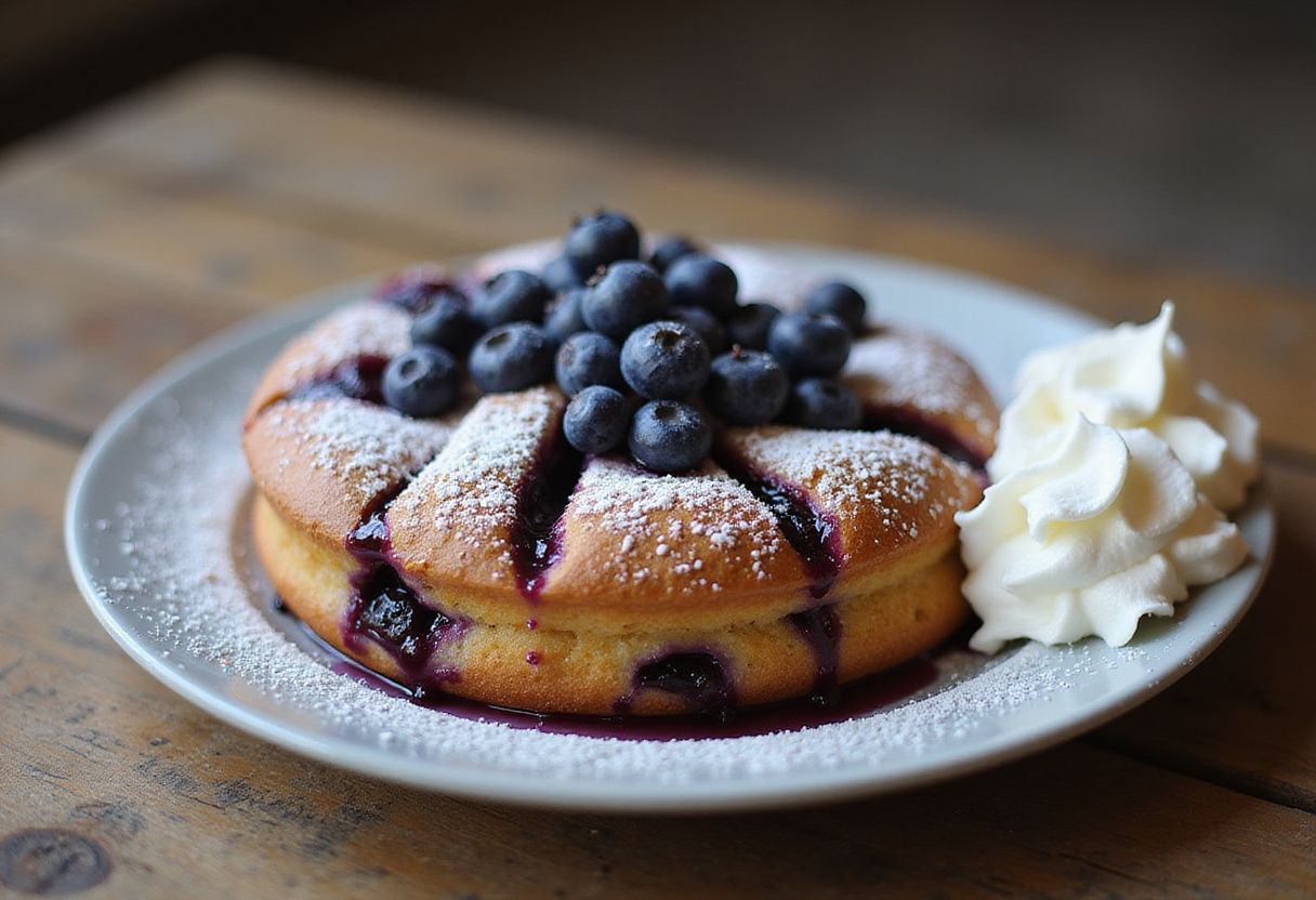Delicious Blueberry Boyfriend Bait served with powdered sugar and whipped cream, showcasing the final magical dessert.