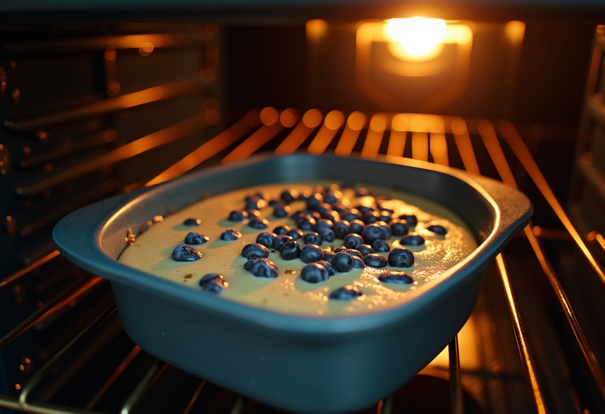Blueberry batter in a baking dish ready to bake, capturing the essence of making Blueberry Boyfriend Bait.
