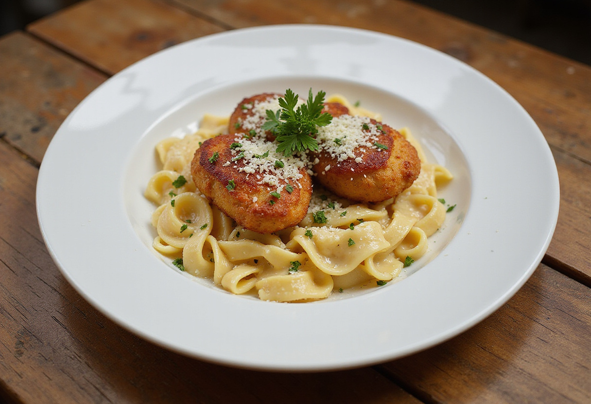 Delicious Garlic Butter Chicken Bites with Creamy Pasta beautifully presented for a mouth-watering dining experience.