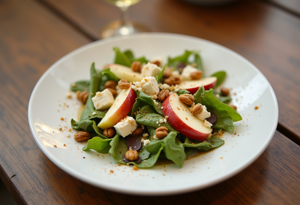 A stunning display of a Honeycrisp Apple and Feta Salad, highlighting the colorful ingredients and delicious flavors perfect for any meal.