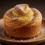 Delicious cruffins served on a wooden plate, visually appealing and perfect for a delightful pastry treat.