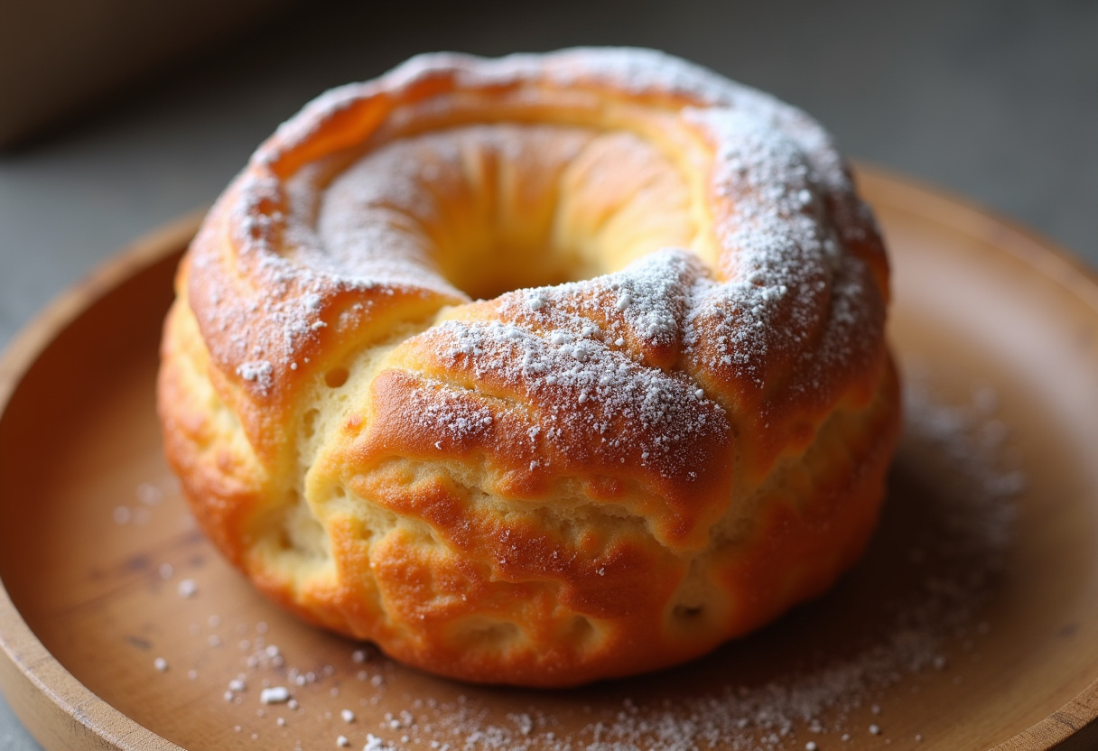 Delicious cruffins served on a wooden plate, visually appealing and perfect for a delightful pastry treat.