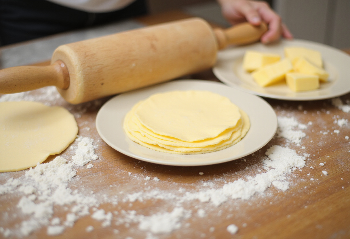 Preparing layers of butter on rolled dough for cruffins, revealing an essential step in crafting delicious layered pastries.