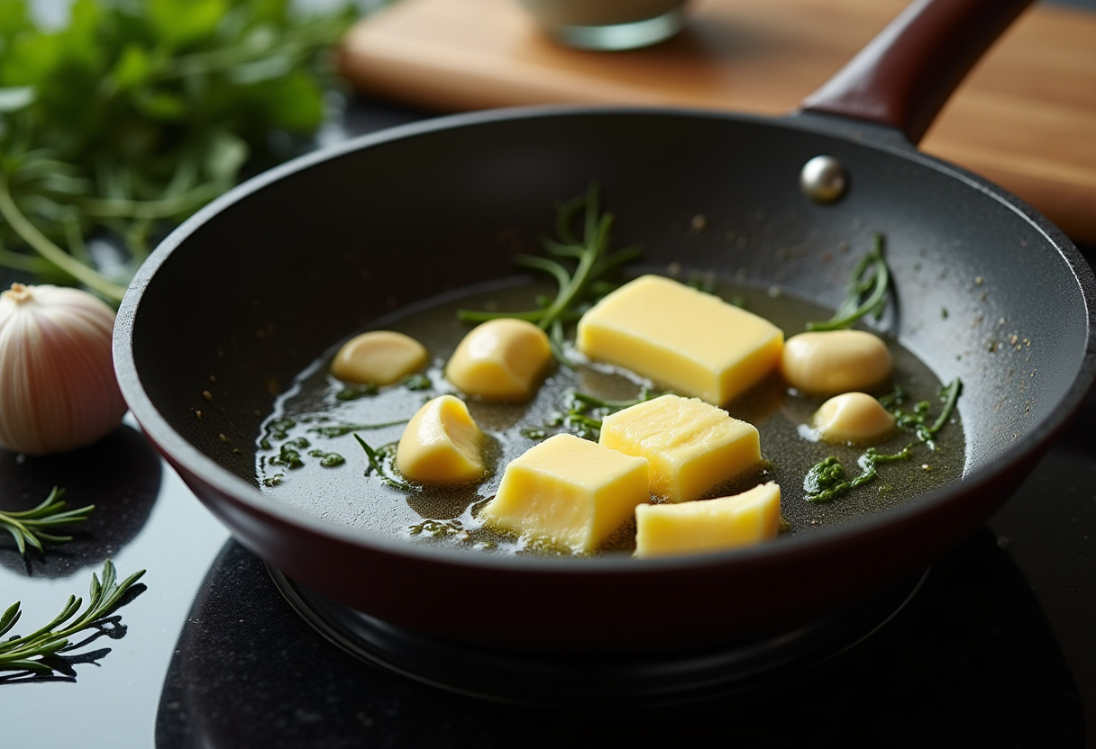Creamy garlic sauce preparation with sizzling garlic and herbs, cooking tips for perfect flavor.