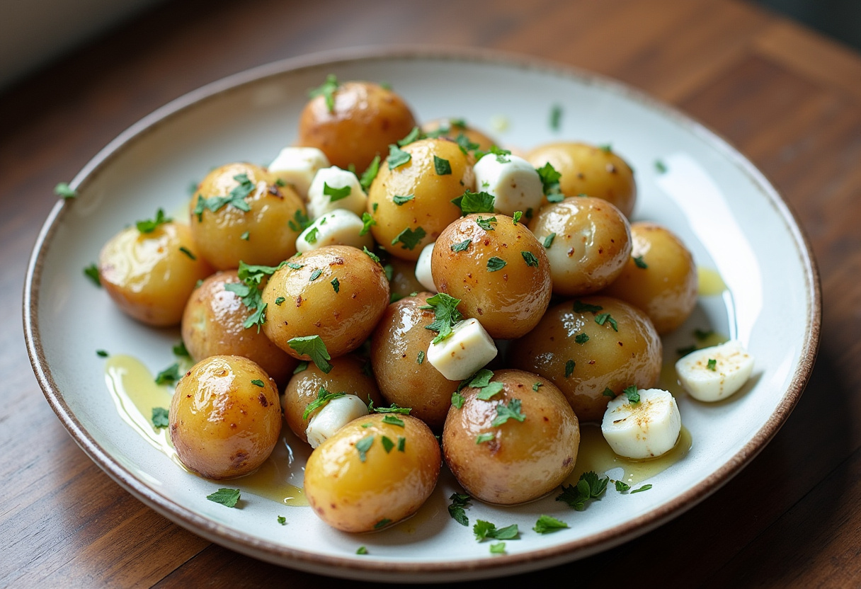 Beautifully plated Roasted Potatoes with Baked Feta and Garlic, a perfect dish presentation capturing the essence of this delicious recipe.