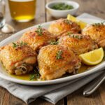 Delicious Savory Lemon Herb Roasted Chicken Thighs served as a centerpiece for any occasion, perfect for gatherings.