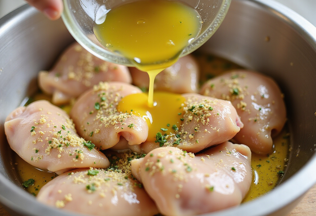 Creating a zesty lemon herb marinade for Savory Lemon Herb Roasted Chicken Thighs to enhance the flavor.