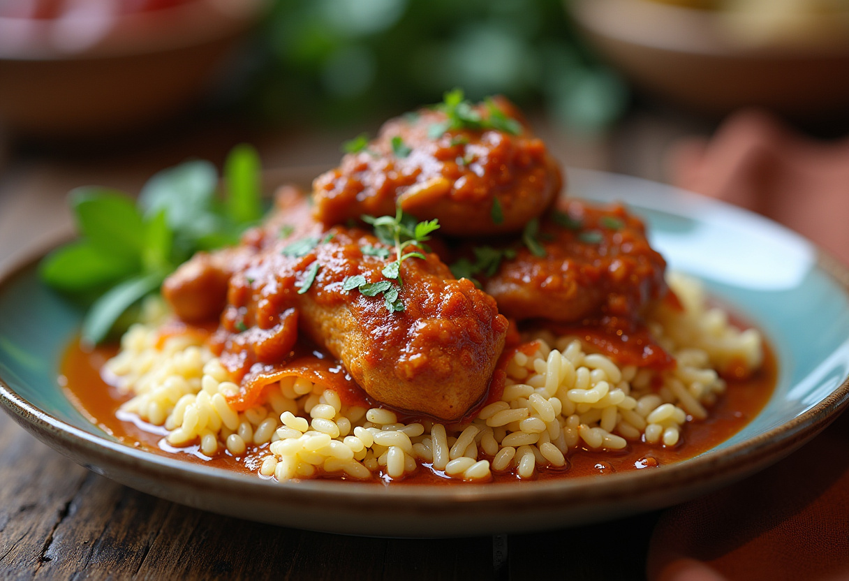 Delicious smothered chicken and rice dish served in an appealing way, perfect for family dinners.
