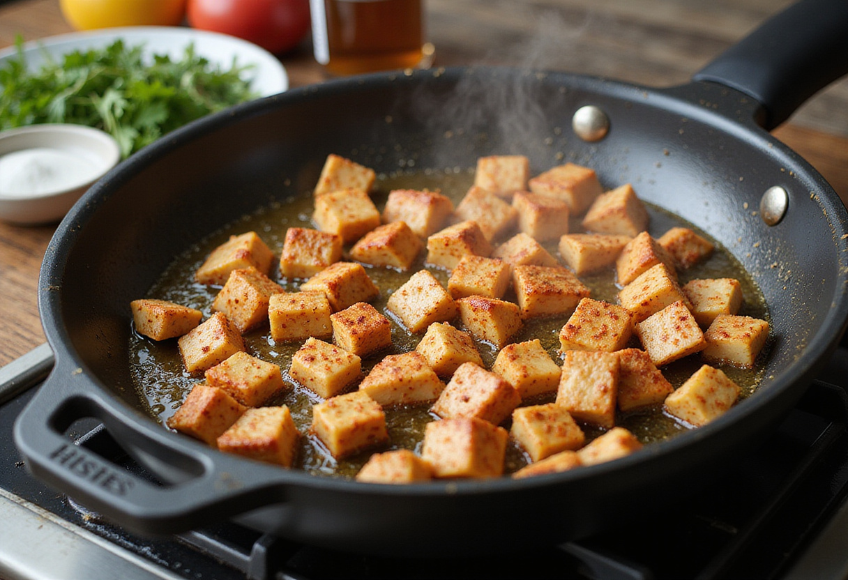 Spicy Cajun chicken preparation with Cajun spices and fresh herbs on the kitchen countertop.