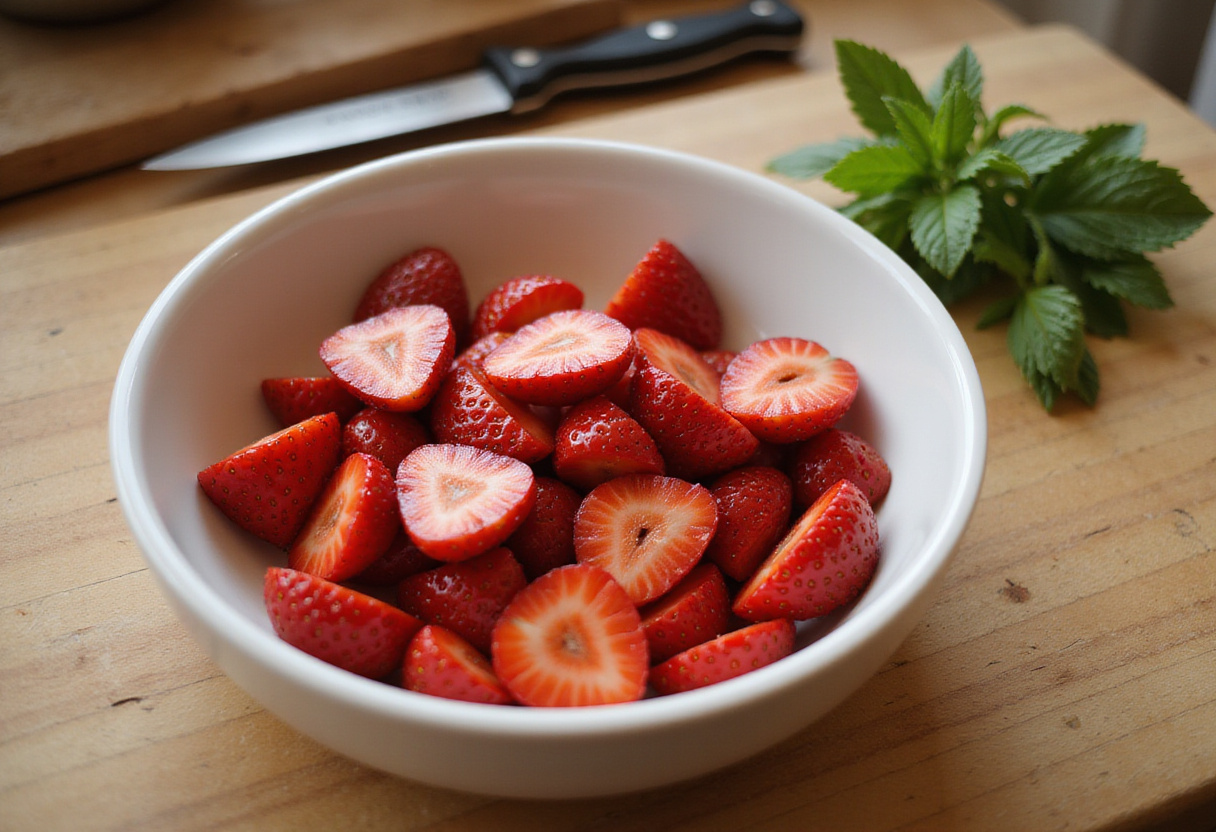 Fresh strawberries ready for Strawberry Crunch Salad, showcasing vibrant red fruit for a refreshing salad.