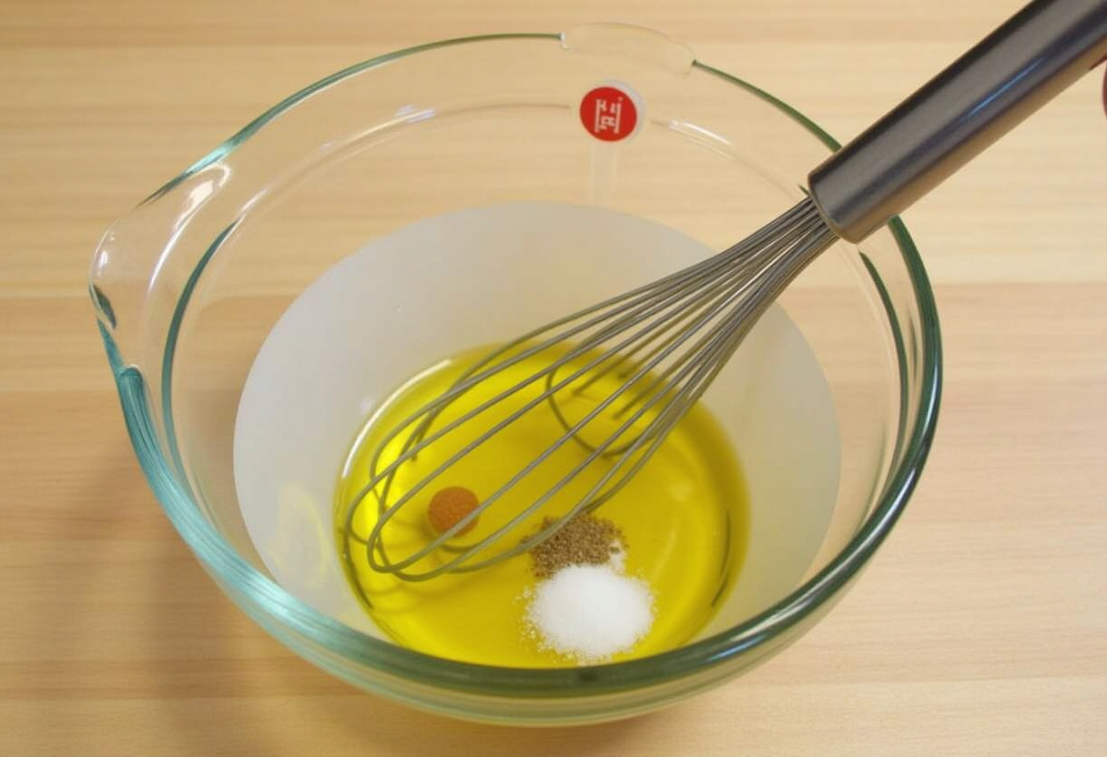 Prepared ingredients for Champagne Vinaigrette, emphasizing the essential components for the perfect salad dressing.