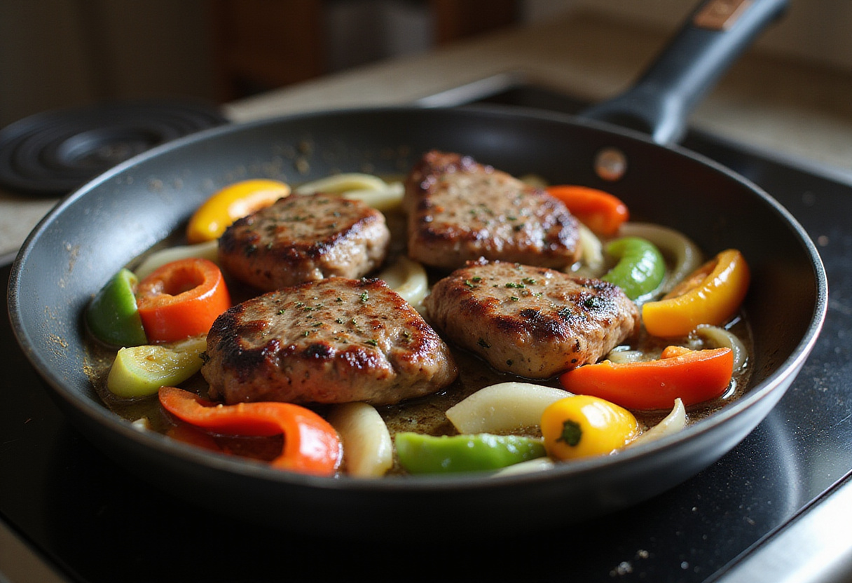 Cooking marinated steak for Sweet and Spicy Garlic Steak Pasta, emphasizing the enticing aroma and vibrant colors of the dish.