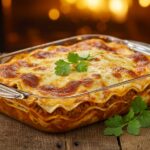 The best taco lasagna ready to serve, showing off its delicious layers and garnished for an appealing presentation.