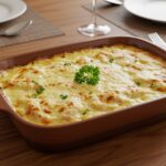 Delicious Chicken Alfredo Casserole served on a table, showcasing a comforting and creamy meal perfect for gatherings.