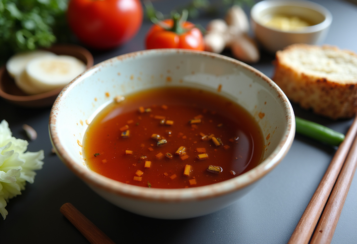 Preparing a savory sauce for best saucy ramen noodles, combining essential flavors for a delightful meal.
