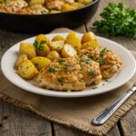 Beautifully plated Garlic Parmesan Chicken and Potatoes garnished with parsley, a must-try recipe showcasing a savory chicken dish.