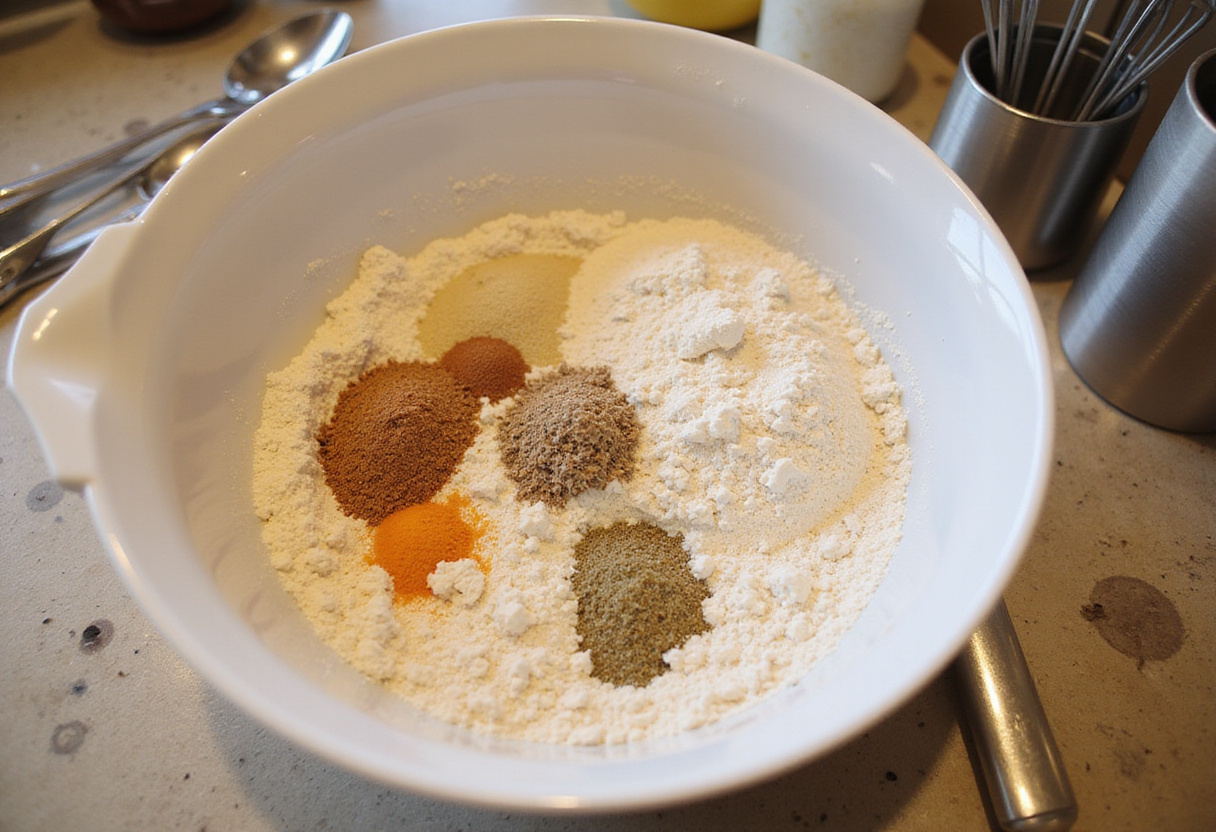 Preparing the coating for onion rings with breadcrumbs and seasonings, highlighting the cooking process for homemade air fryer onion rings.