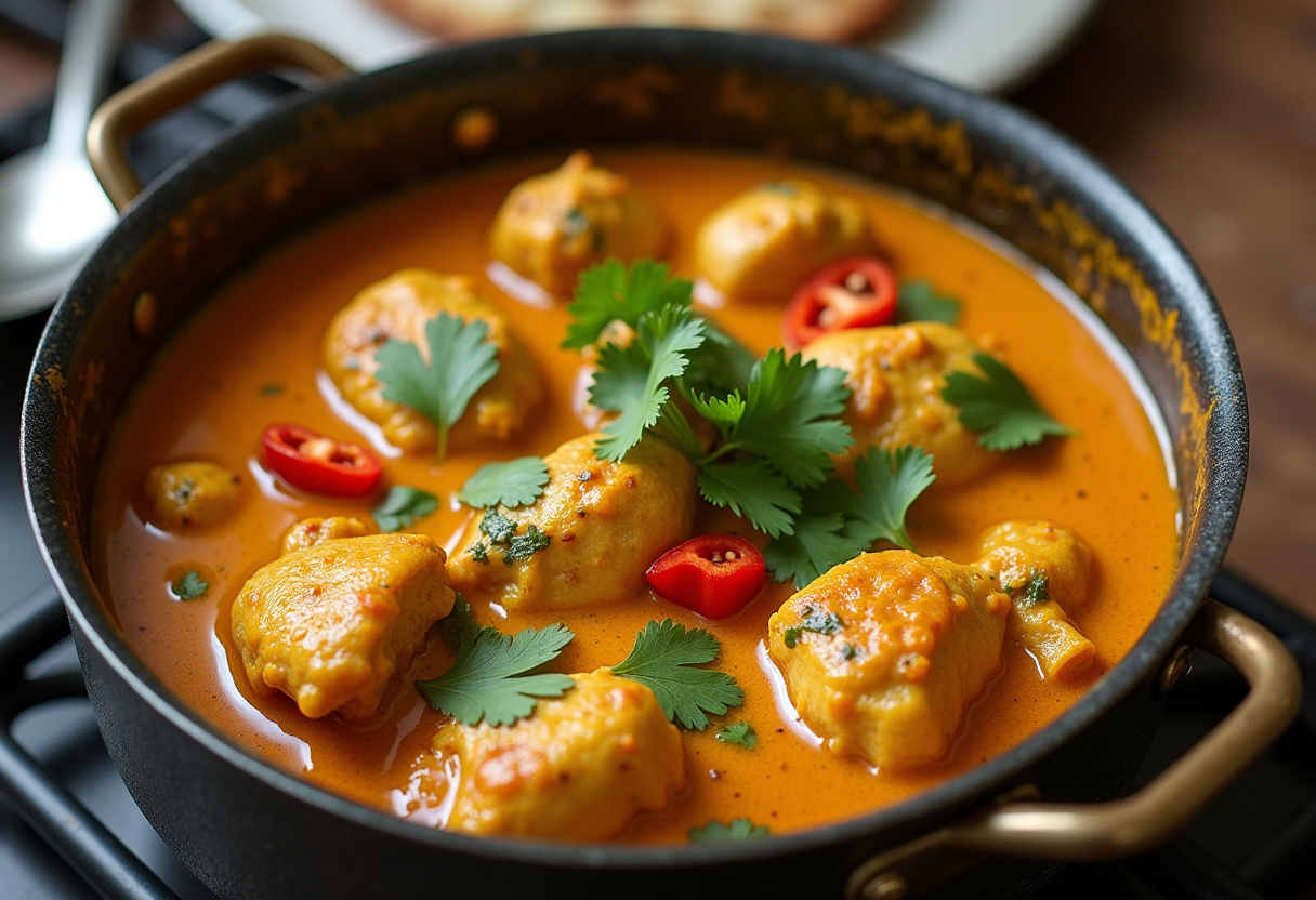 Finalizing the Authentic Brazilian Coconut Chicken with spices and herbs, presenting a delicious culinary masterpiece.
