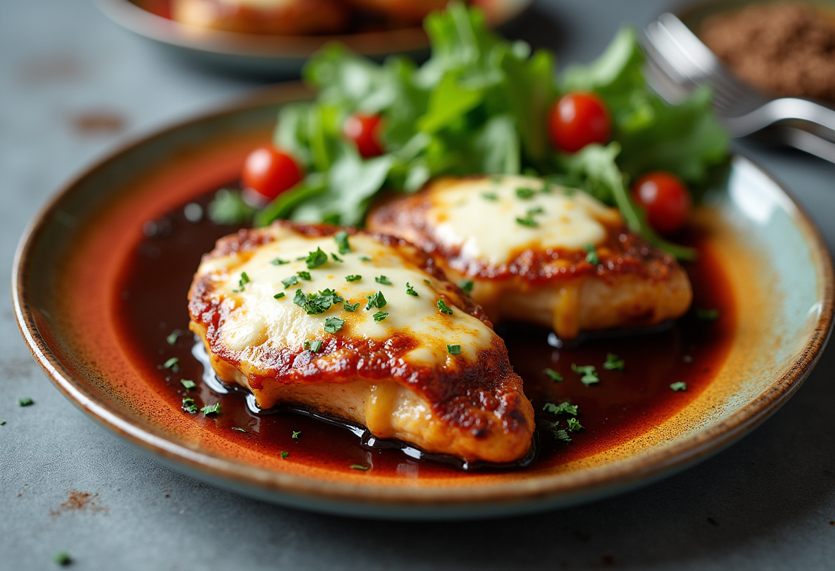 Delicious final dish of Balsamic Baked Chicken Breast with Mozzarella Cheese, beautifully plated.