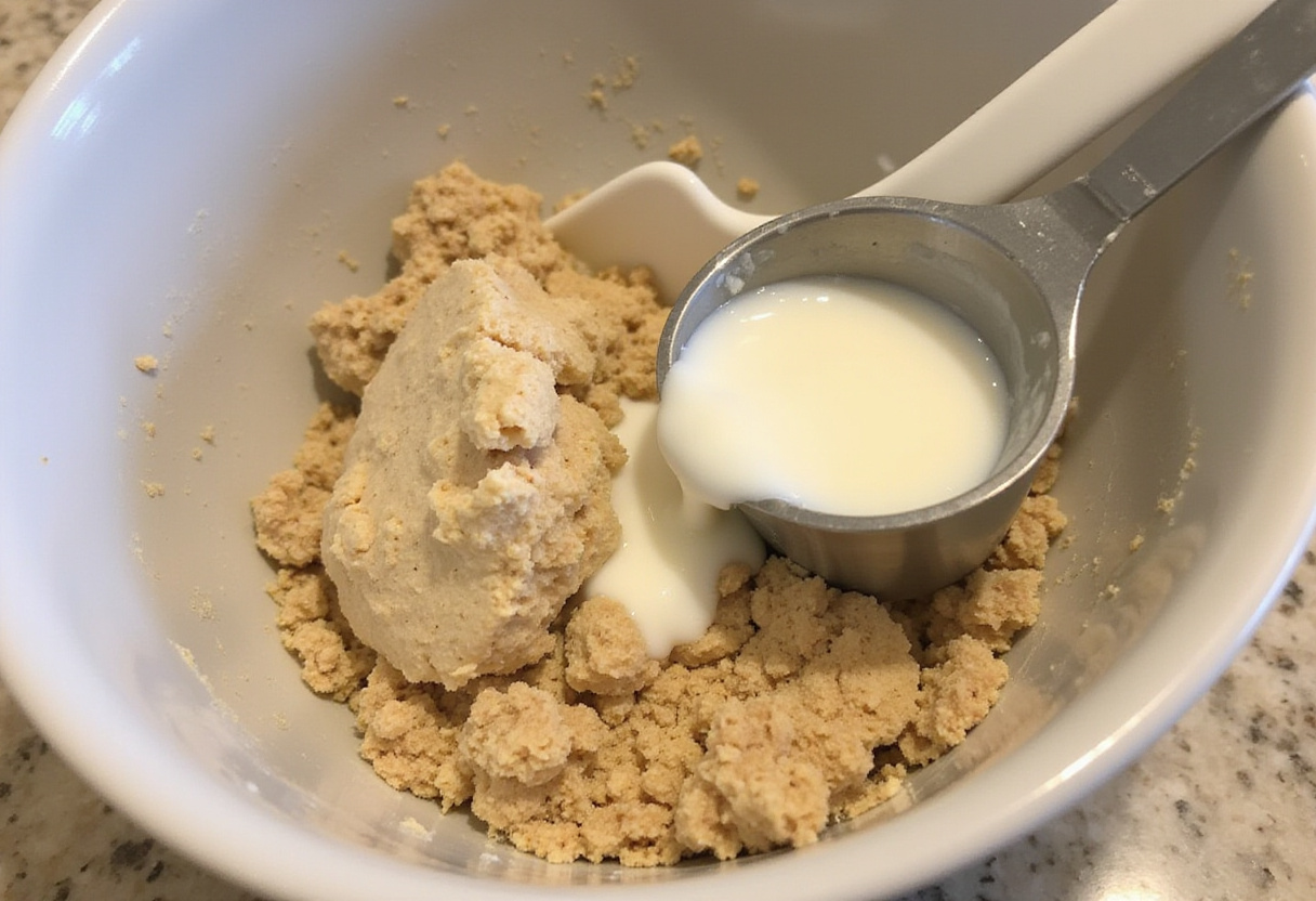 Mixing buttermilk into flour for the Blackberry Lavender White-Chocolate Scones, creating a lumpy dough.