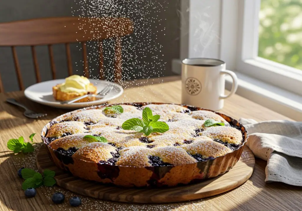 Delicious and inviting blueberry breakfast bake served, perfect for a comforting morning meal and showcasing its vibrant colors and textures.