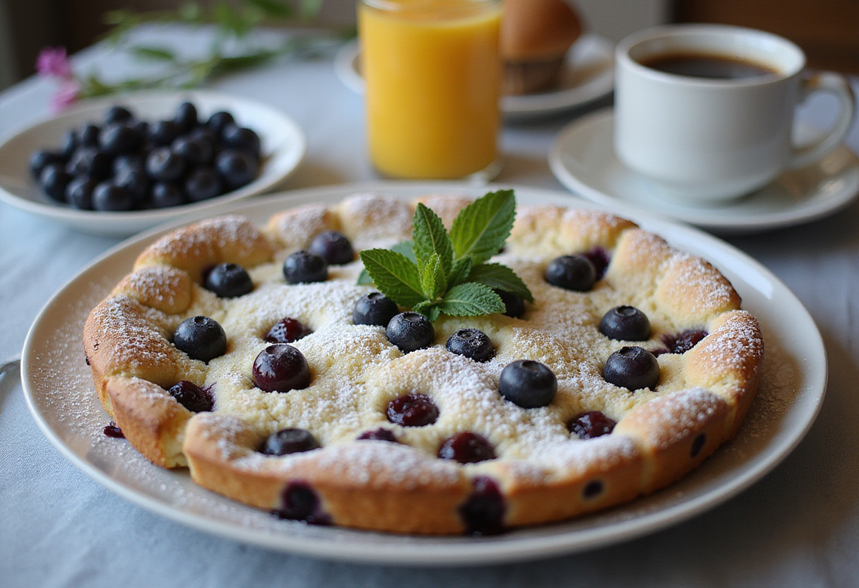 Delicious and inviting blueberry breakfast bake served, perfect for a comforting morning meal and showcasing its vibrant colors and textures.