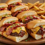 Bourbon BBQ Bacon Cheeseburger Meatball Subs - delicious and beautifully presented meatball subs ready to serve.
