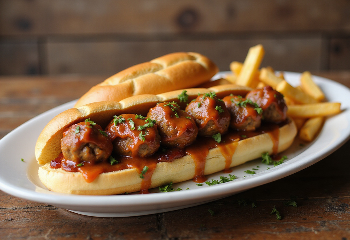 Bourbon BBQ Bacon Cheeseburger Meatball Subs - delicious and beautifully presented meatball subs ready to serve.