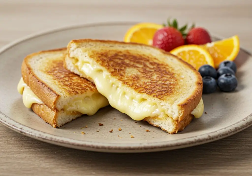 Delicious Breakfast Grilled Cheese sandwich served on a plate showcasing its melted cheese, perfect for breakfast.