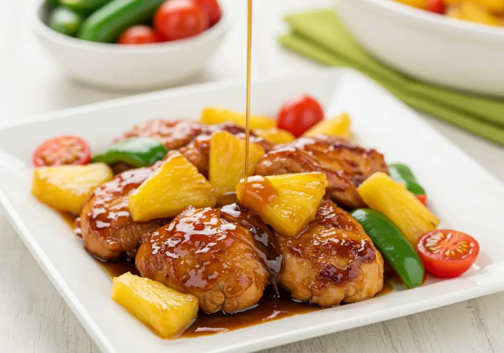 Delicious Brown Sugar Pineapple Chicken presentation, showcasing vibrant colors and mouthwatering appeal.
