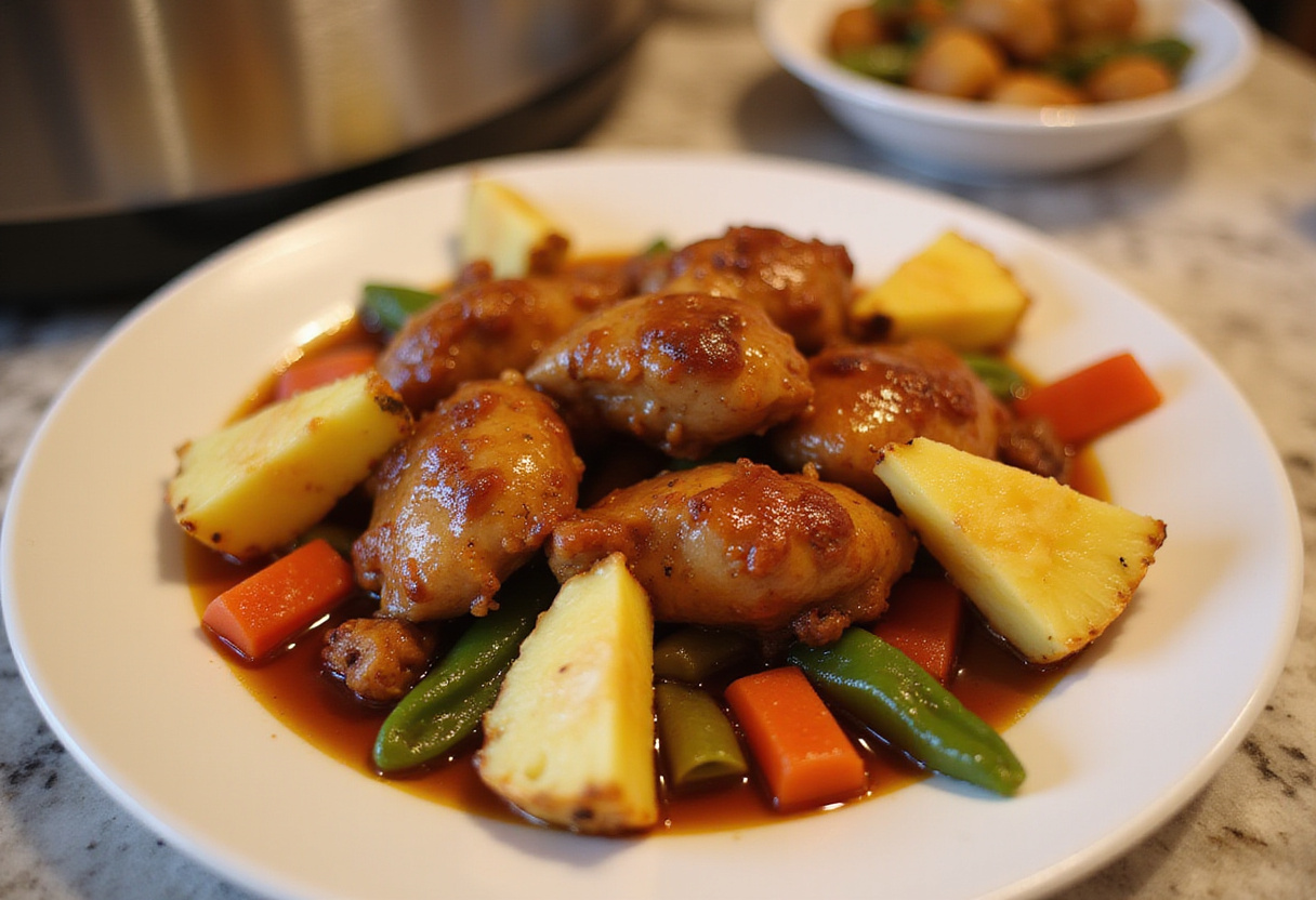 Delicious Brown Sugar Pineapple Chicken presentation, showcasing vibrant colors and mouthwatering appeal.