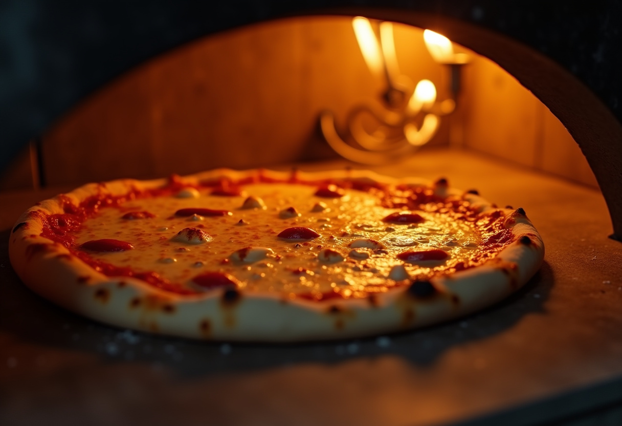 Caesar Salad Pizza baking in the oven, with melted cheese and fresh toppings, creating a delicious aroma.