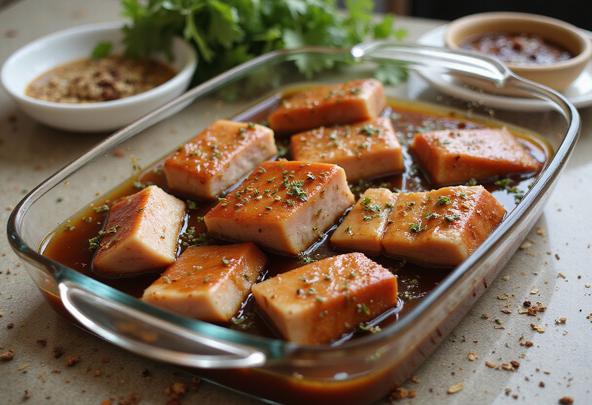 Marinating pork belly in a delicious honey glaze, essential for creating the perfect Caramelized Honey Glazed Pork Belly dish.
