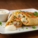 Deliciously plated Cheesy Garlic Chicken Wraps, showcasing gooey cheese and juicy chicken with fresh ingredients.