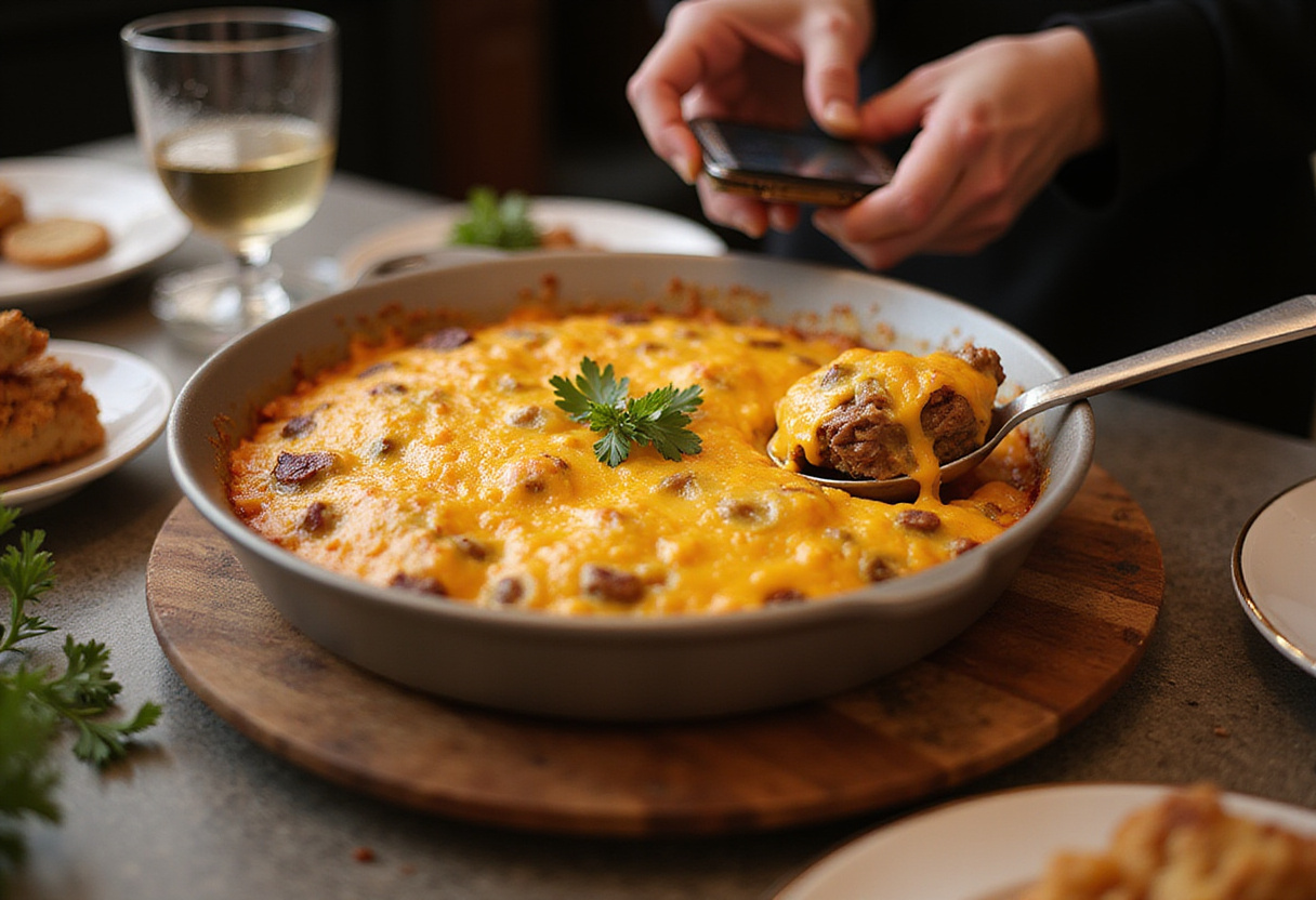 baked Cheesy Low Carb Philly Cheesesteak Casserole, golden cheesy topping, comfort food deliciousness
