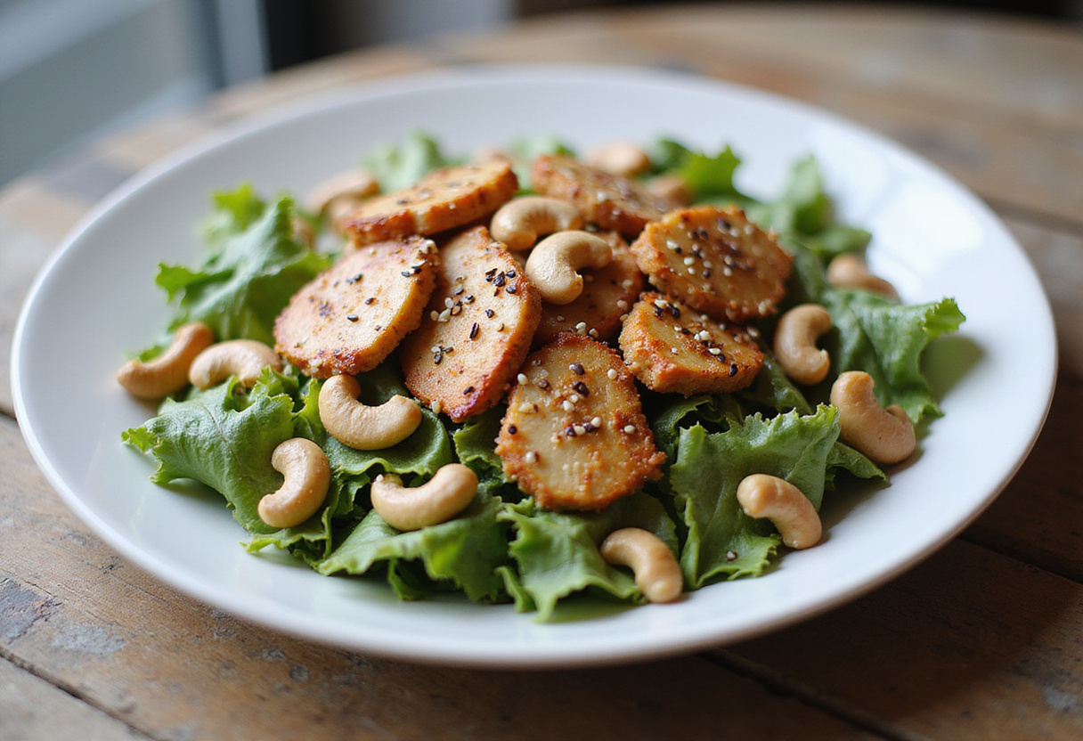 Elegant presentation of Chicken Cashew Crunch Salad on a plate, garnished perfectly for a delightful and crunchy meal experience.