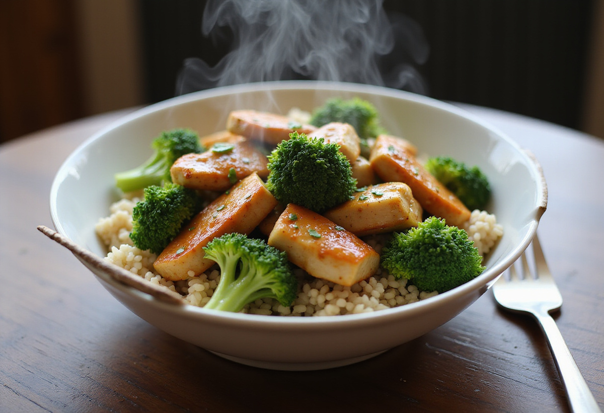 Delicious chicken and broccoli bowls ready for dinner, featuring nutritious ingredients and a perfect meal presentation for an easy cooking night.
