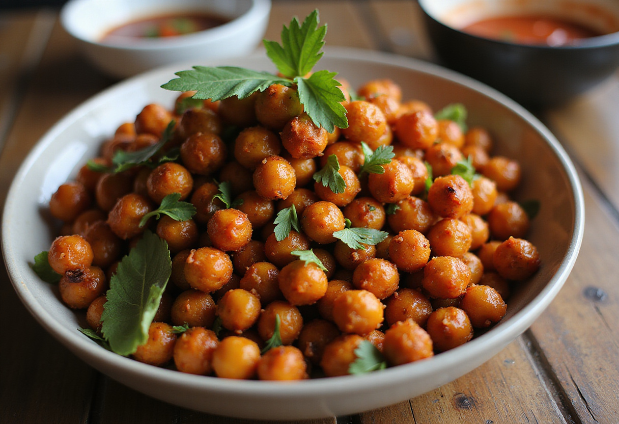 Final presentation of Chili Roasted Chickpeas, an appetizing and healthy snack perfect for any occasion.