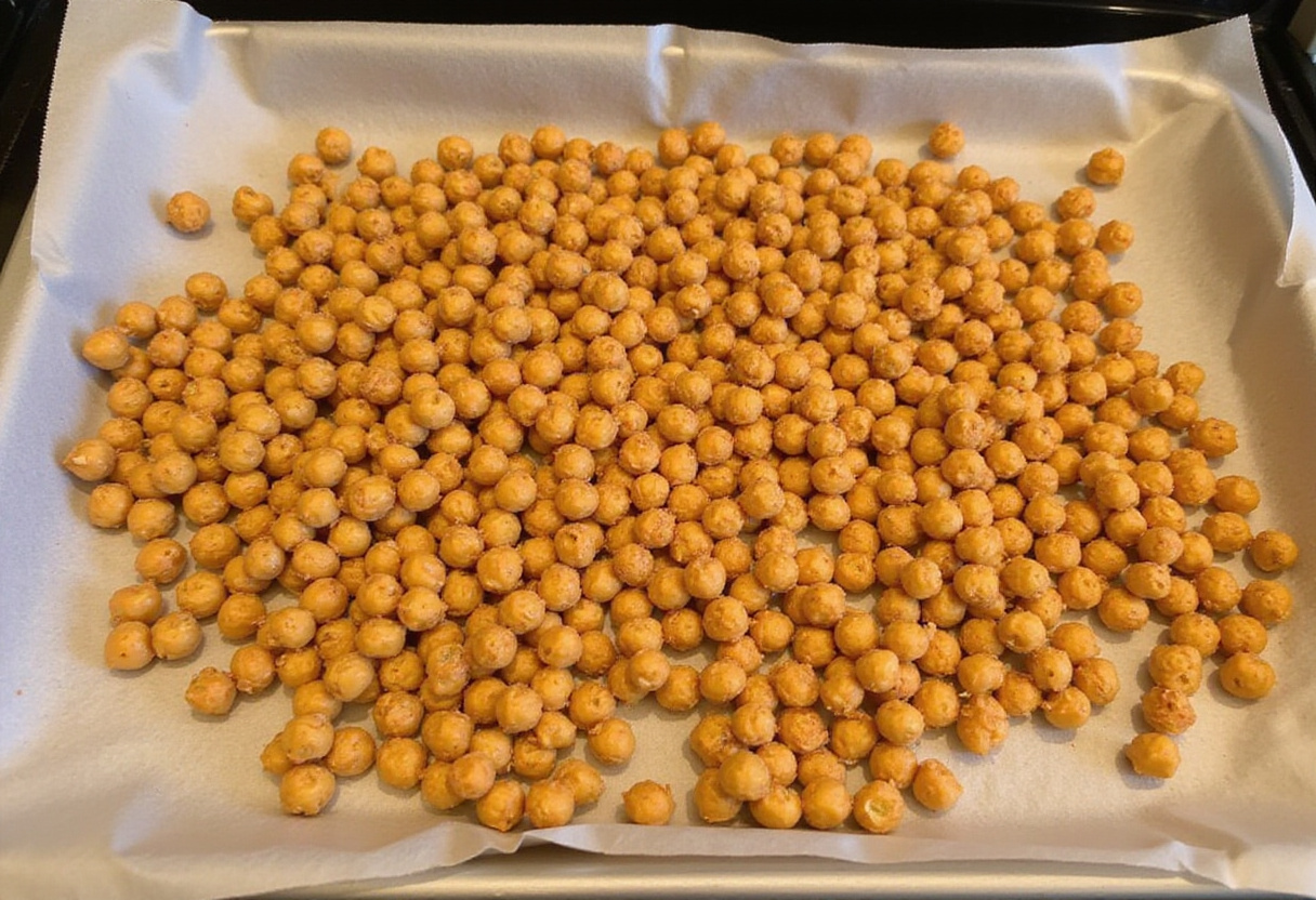 Chili Roasted Chickpeas ready for the oven, showcasing the preparation of crispy and flavorful chickpeas.