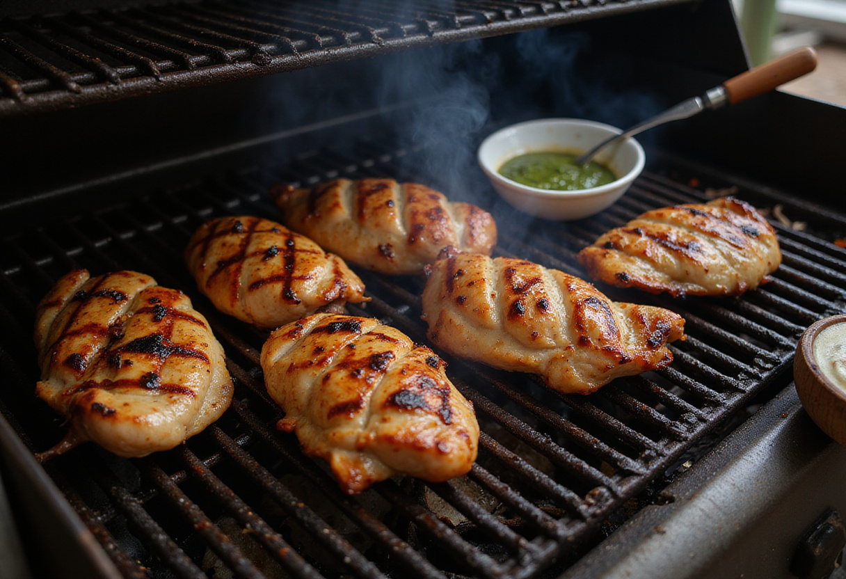 Grilled chicken breasts with chimichurri sauce, showcasing grilling perfection for a delicious chimichurri grilled chicken bowl.