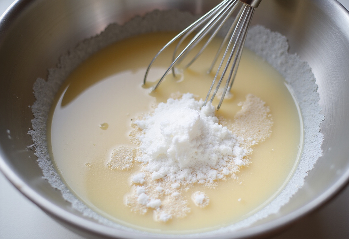 Activating yeast with warm water and sugar for Copycat Subway Italian Herb & Cheese Bread.