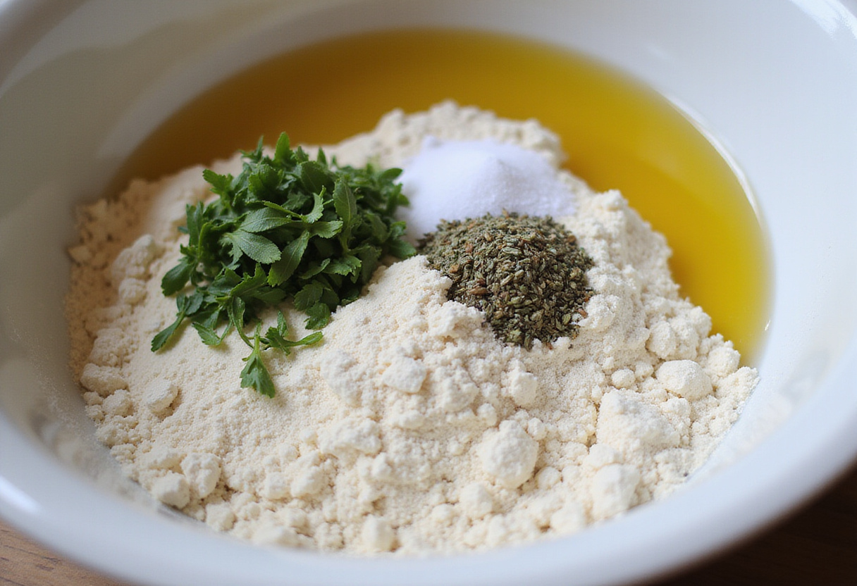 Combining flour, Italian herbs, and olive oil for delicious Subway-style Italian Herb & Cheese Bread.