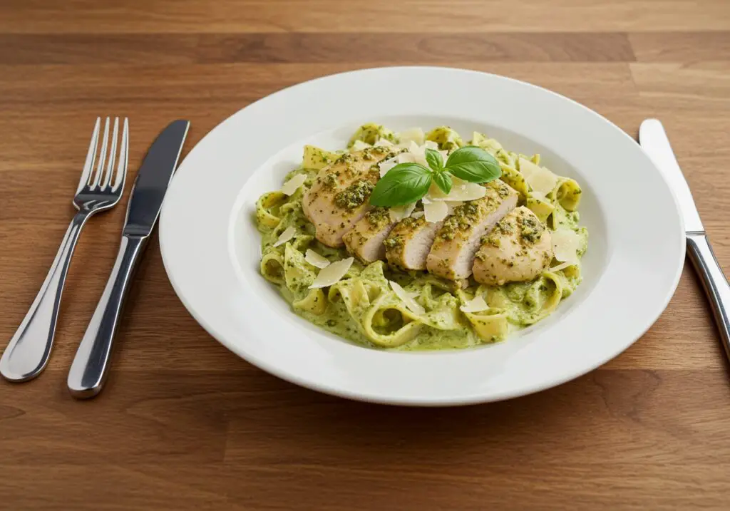 Delicious creamy pesto chicken delight presentation, showcasing vibrant flavors and fresh ingredients.
