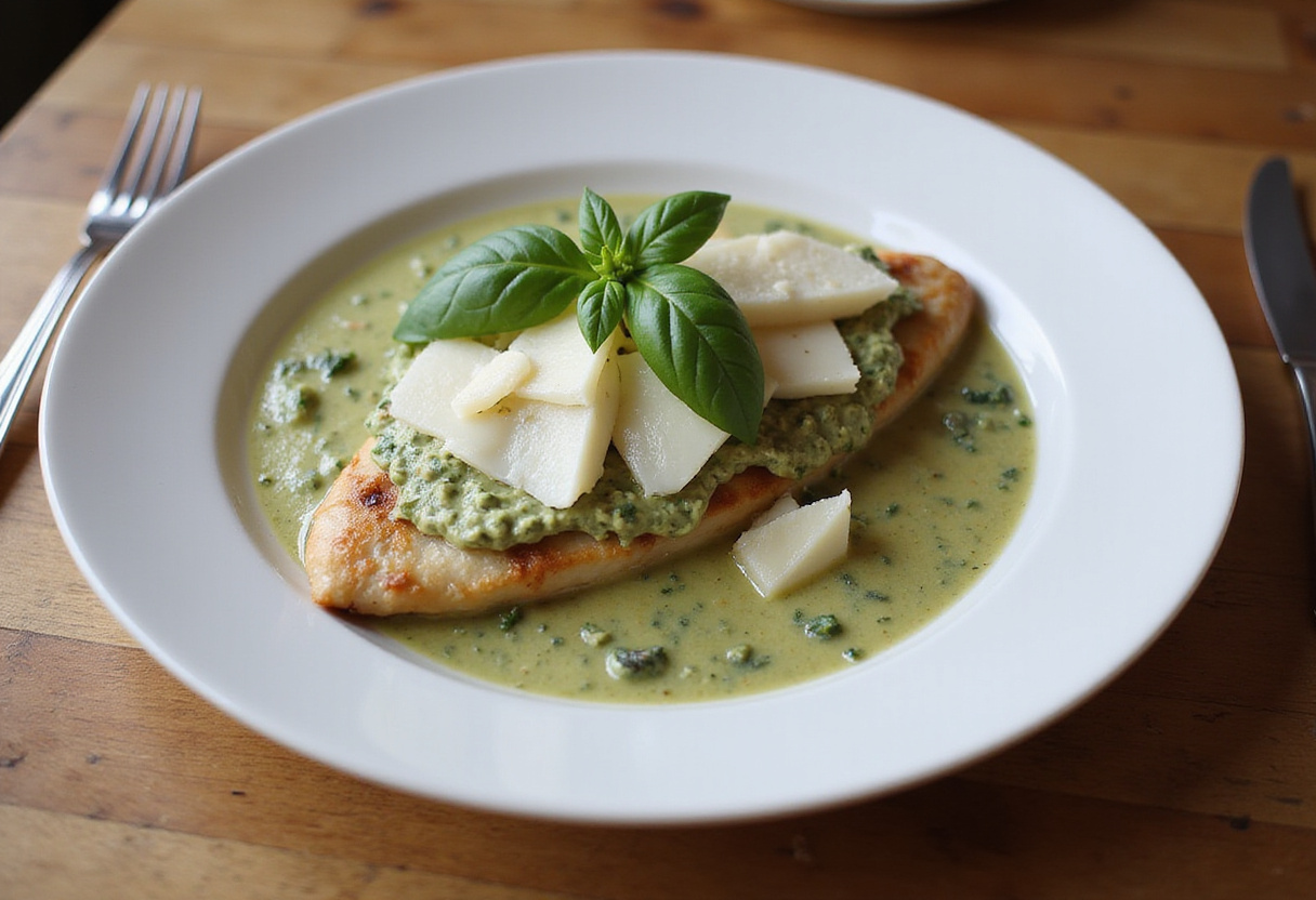 Delicious creamy pesto chicken delight presentation, showcasing vibrant flavors and fresh ingredients.