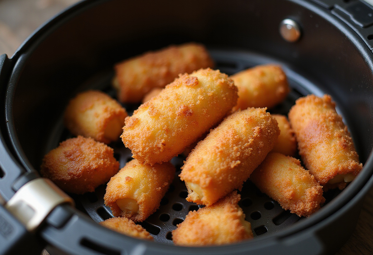 Placing churro bites in an air fryer, crucial for achieving the crispy texture in this delicious churro recipe.